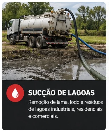 Caminhão de sucção removendo lama e resíduos de lagoa industrial em Curitiba