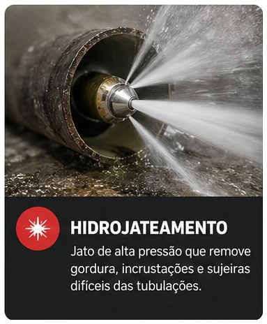 Bico de hidrojateamento com jato de alta pressão limpando tubulação industrial em Curitiba